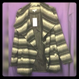 Women's JustFab Black/Grey Striped Jacket/Coat - L